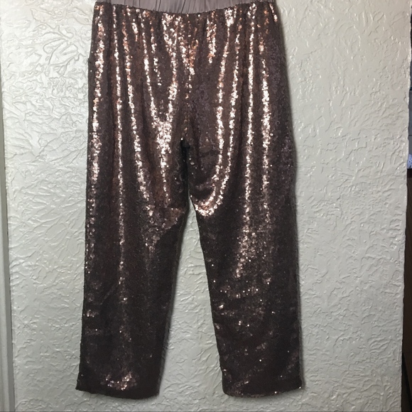 Rose Gold Metallic Sequins Copper Pants Large - Picture 5 of 6
